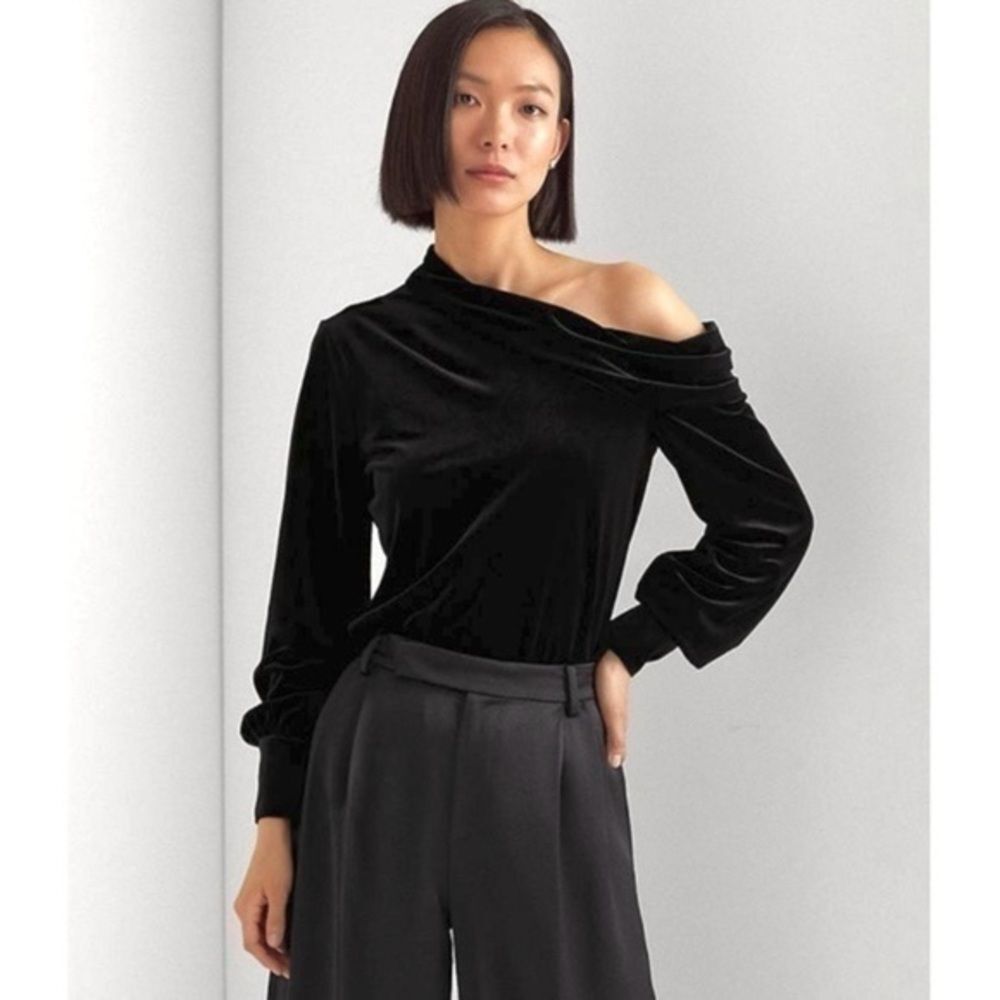 Ralph Lauren XS NWT Black Velvet Off The Shoulder Long Sleeve Top New